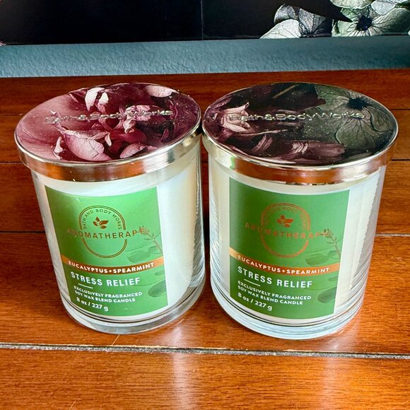 2pc NEW AROMATHERAPY EUCALYPTUS+SPEARMINT STRESS RELIEF Single Wick 2 Candles - Picture 4 of 4